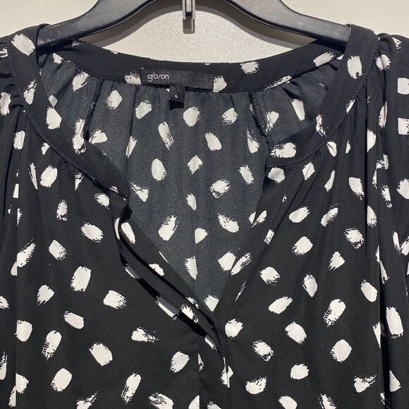 Gibson Women's Black White Split Neck Long Sleeve Button Down Blouse Size Large - Picture 5 of 12